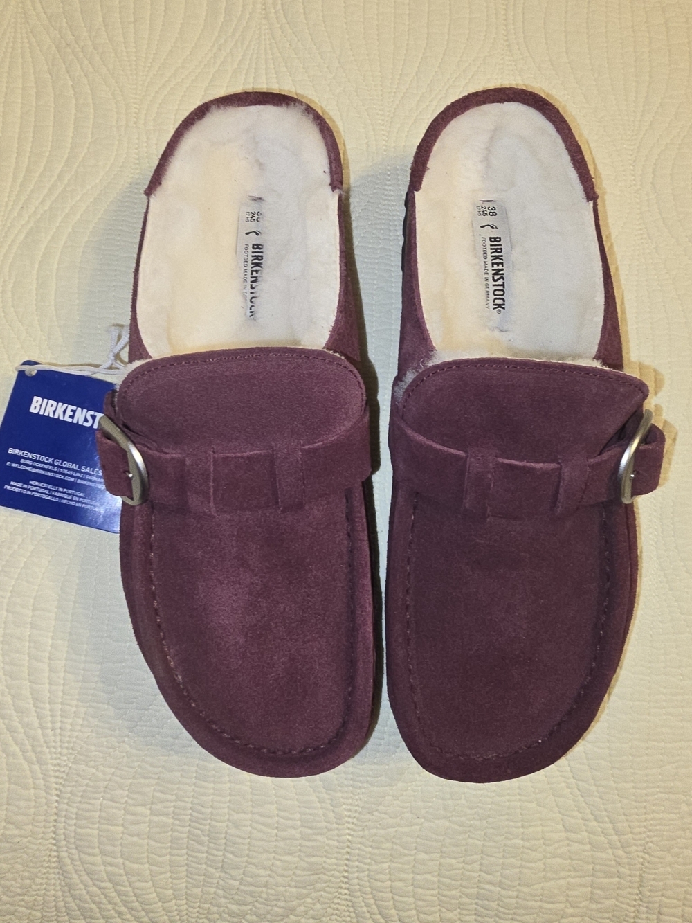 BWT Birkenstock Ladies Maroon Suede Mule Clogs with Buckle - Picture 1 of 8